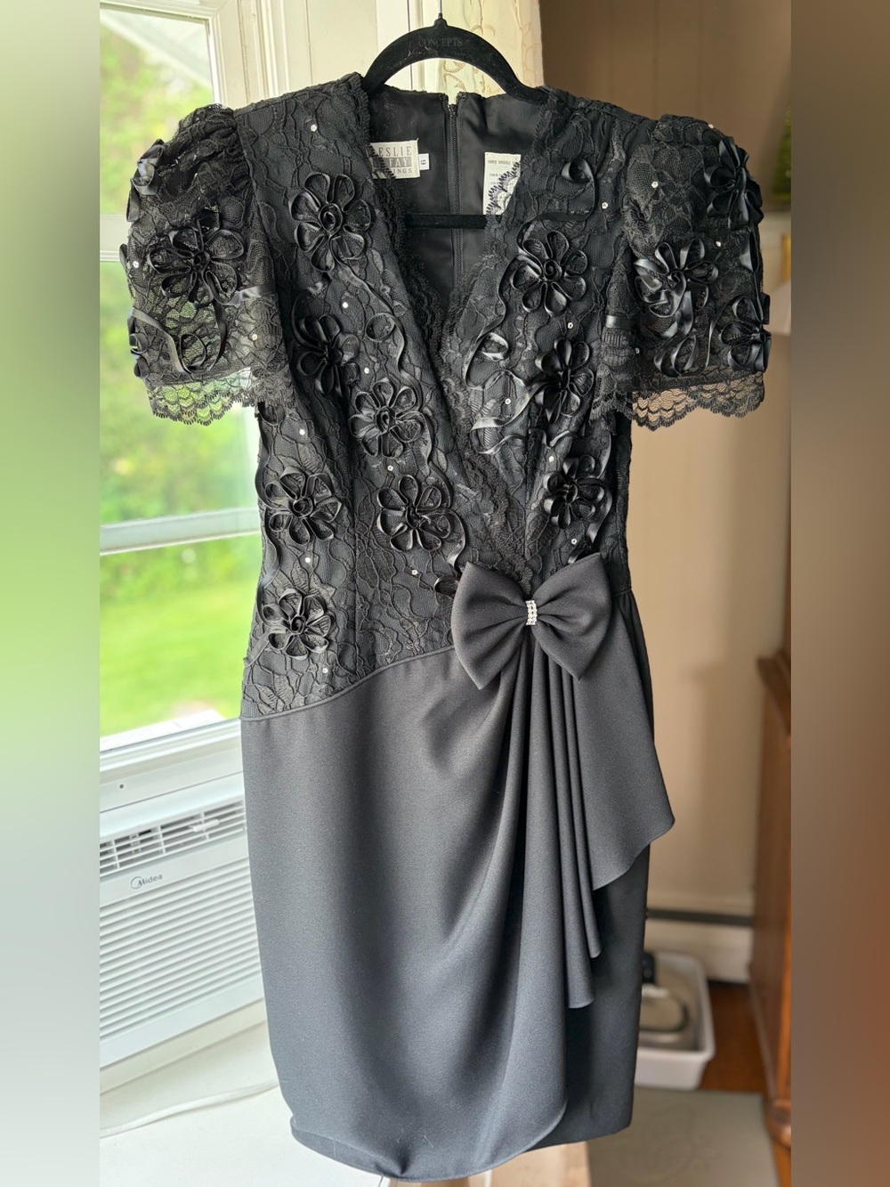 Leslie Fay Evenings Late 80s Lace Soutache Ribbon Cocktail Glam Dress Sz 6 EUC